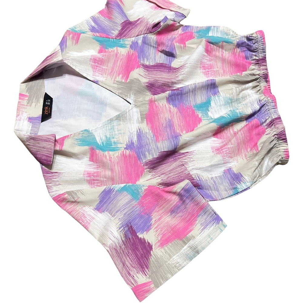 Zink London Multicolor Abstract Crop V-Neck Button-Up Blouse Women’s Size XS - Picture 4 of 10